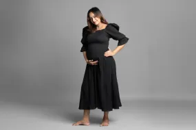 BLOCK HOP Black Waffle Muslin Dress