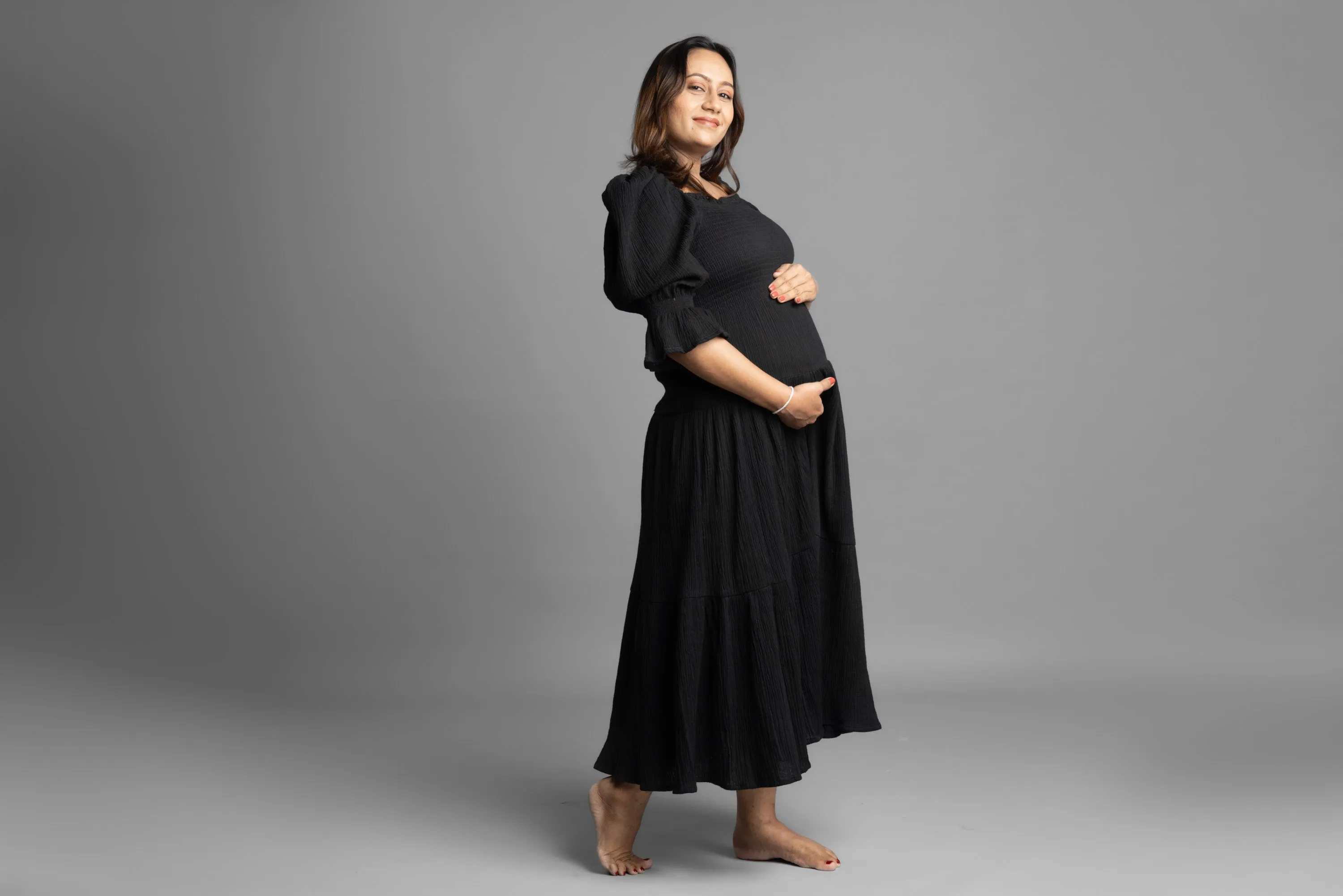 BLOCK HOP Black Waffle Muslin Dress