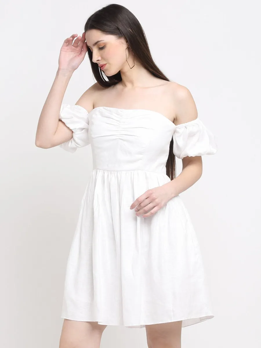 Hemp White Off Shoulder Mini Dress