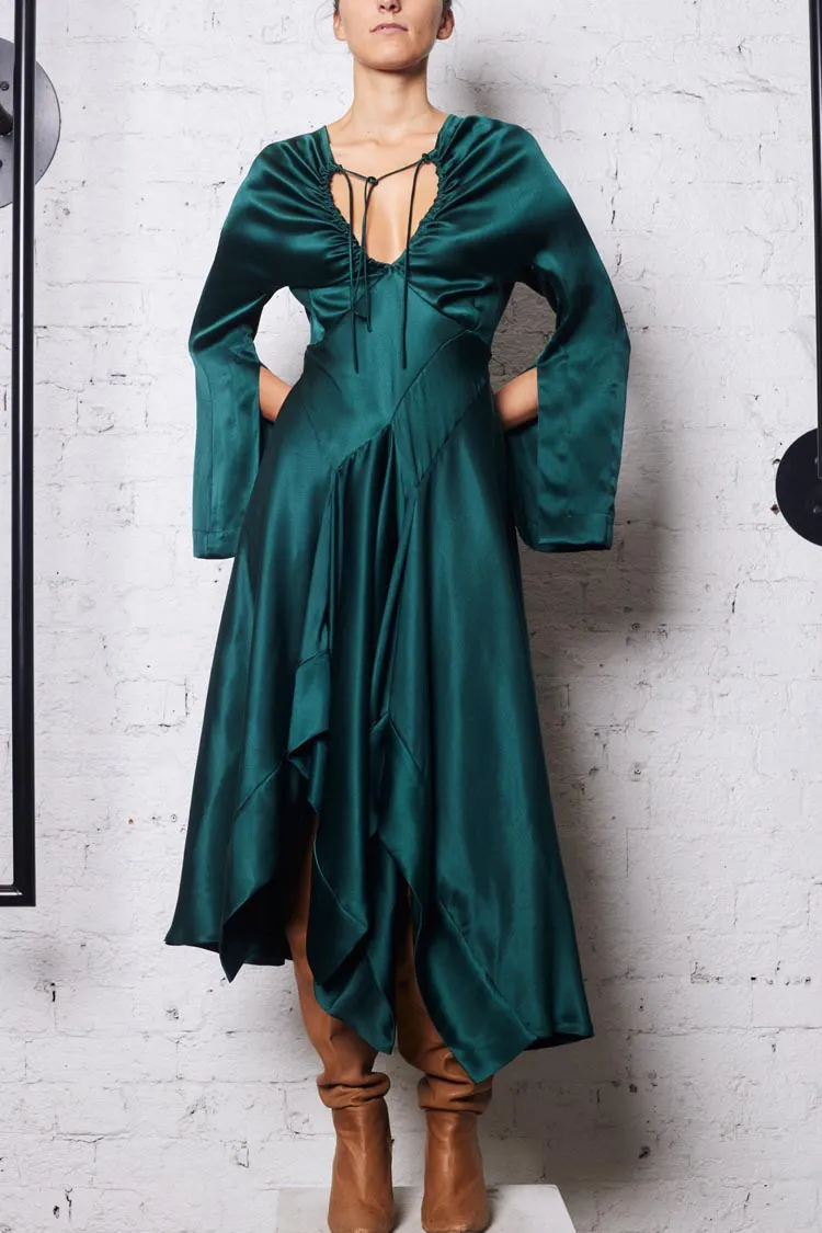 Keyhole Silk Dress in Emerald | FINAL SALE