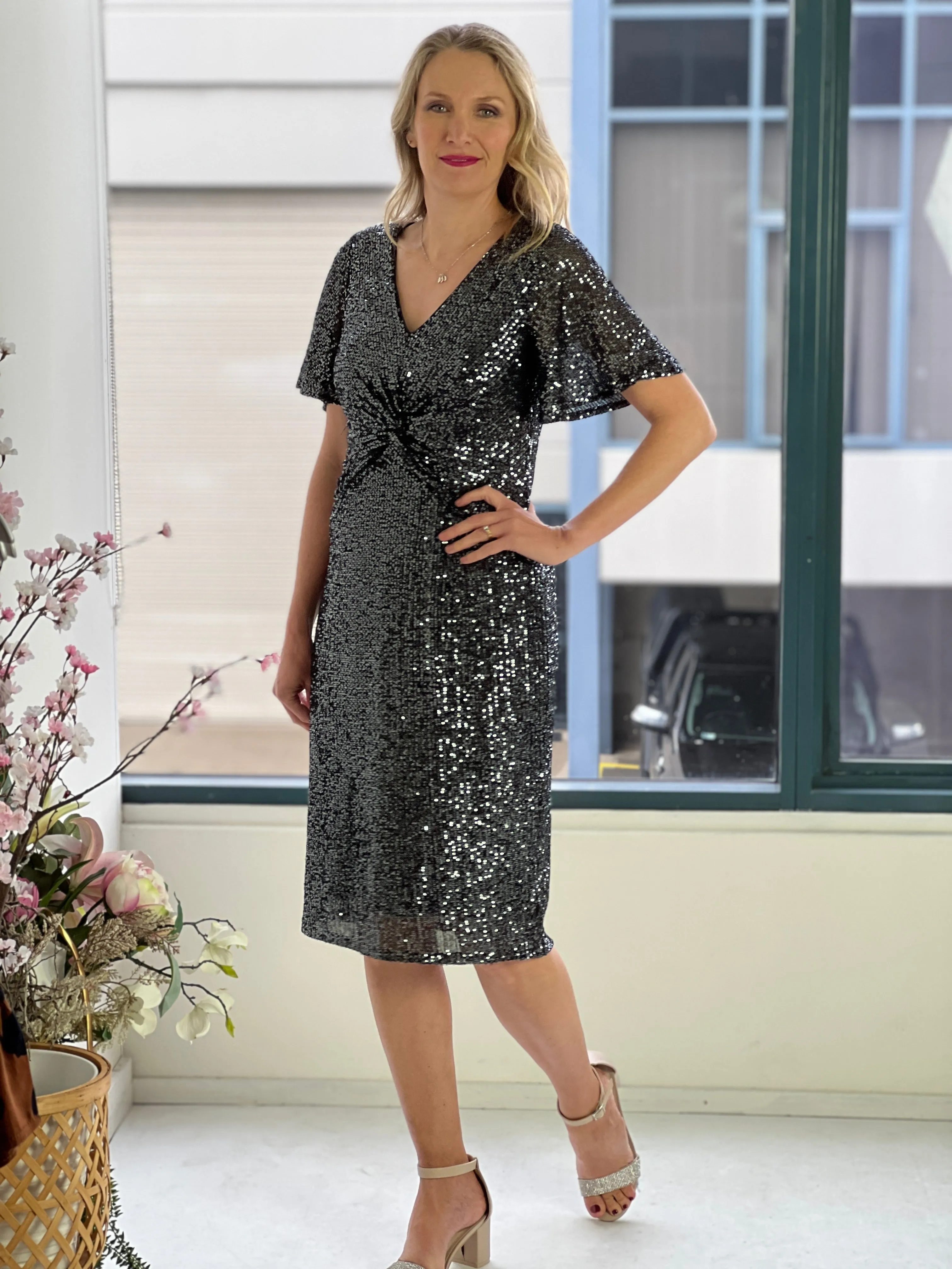 Lennox Black Sequin Evening Dress