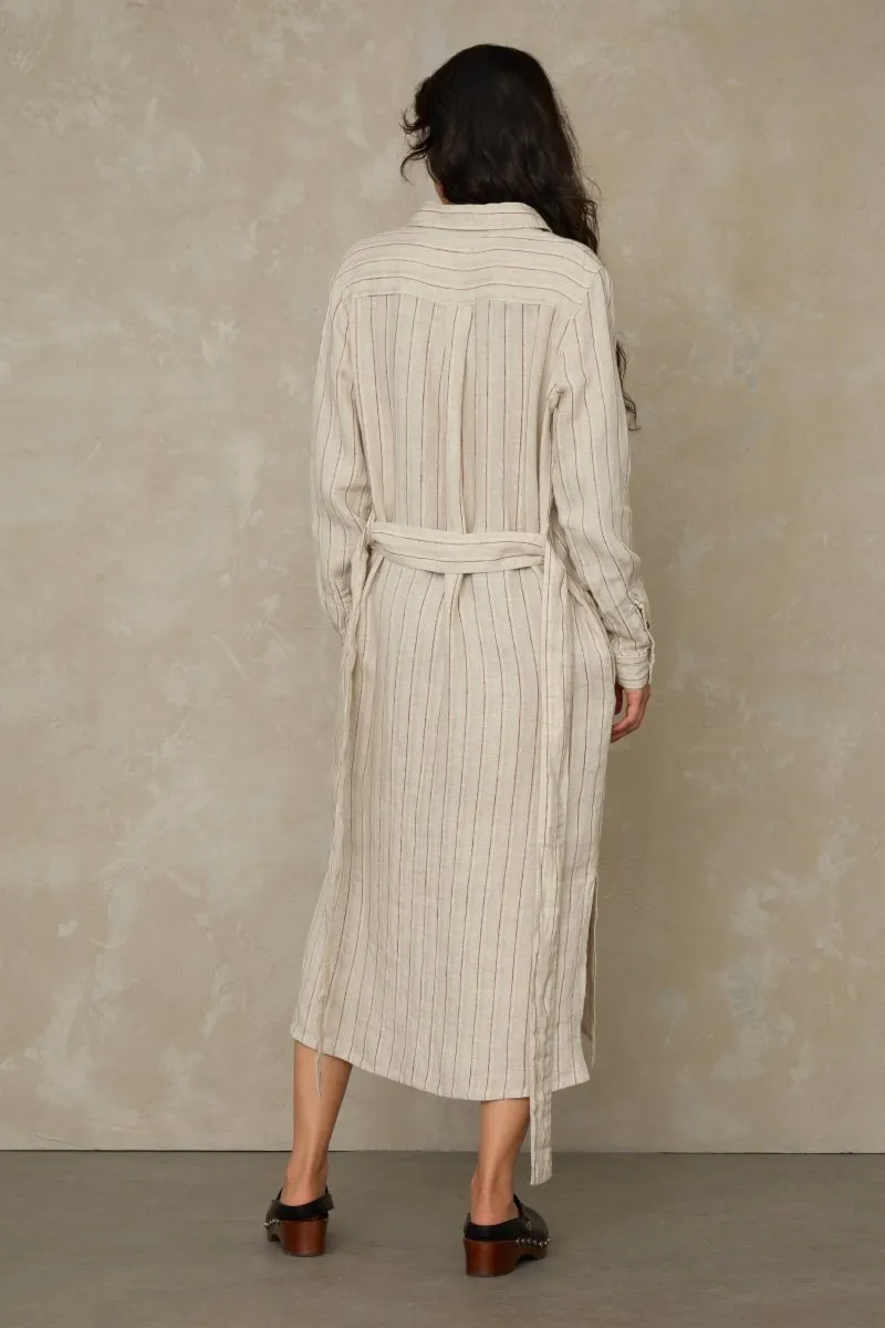 Maggy Dress | Linen Stripe Red