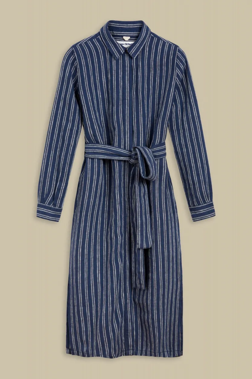 Maggy Linen Dress Navy Double Stripe