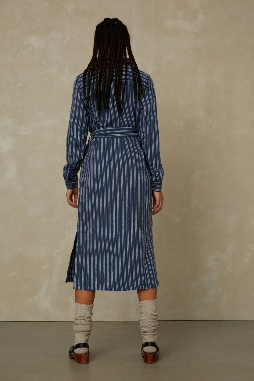 Maggy Linen Dress Navy Double Stripe