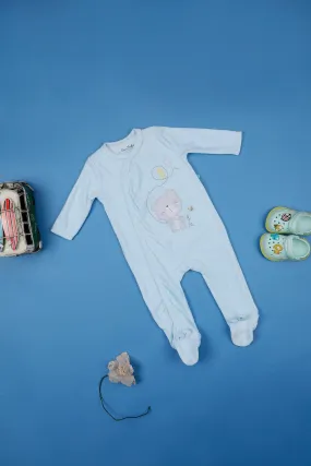One Friday Infants Girls Blue Round Neck Cotton Sleepsuit