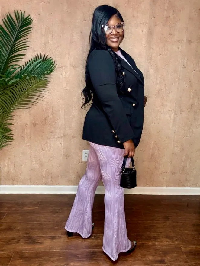 PRETTY PLEATED FLARE PANTS SET (Lilac)