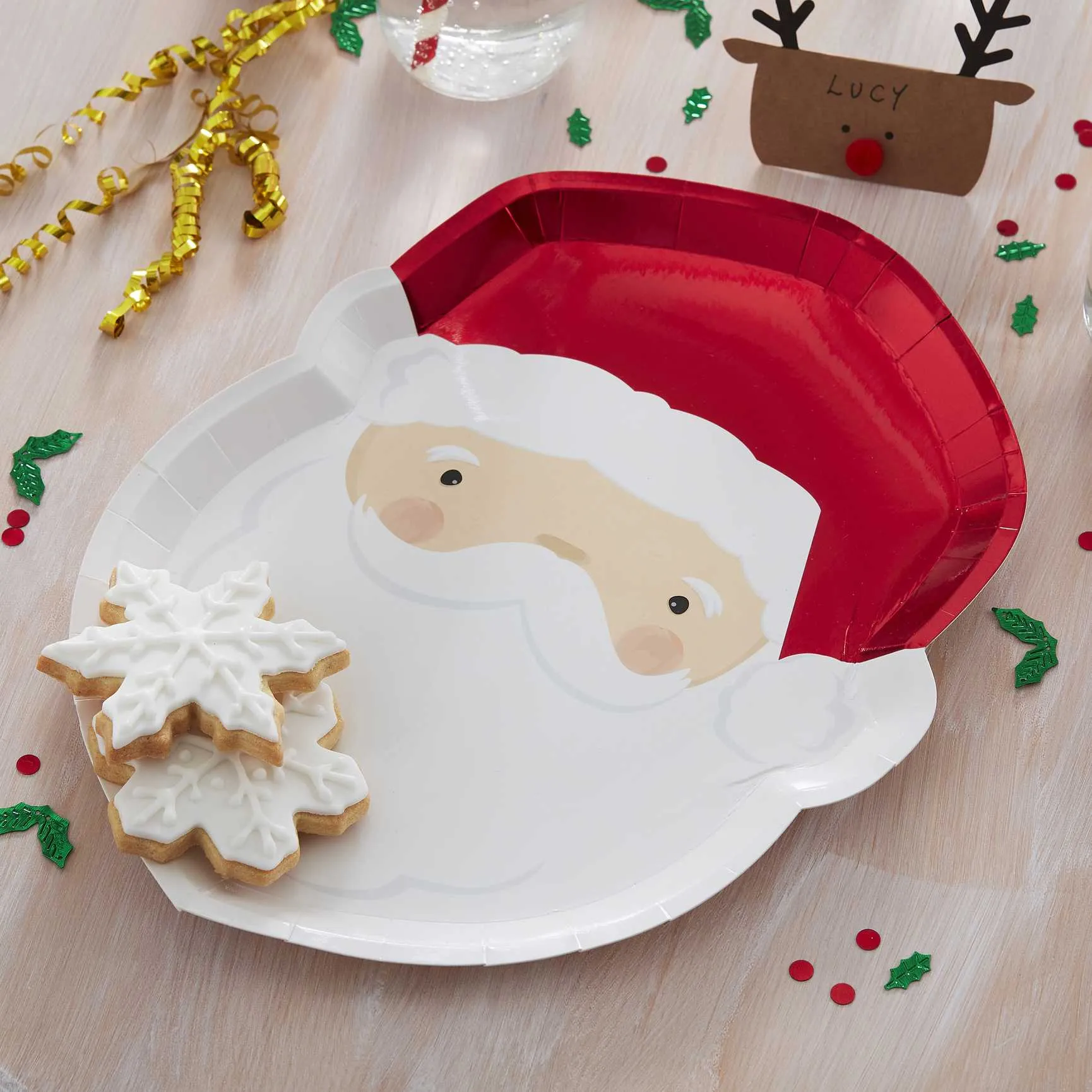 Red Foiled Santa Christmas Paper Plates x 8