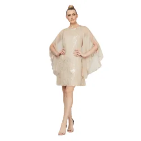 SLNY - Scoop Neck Sheath Dress With Cape And Foil Details