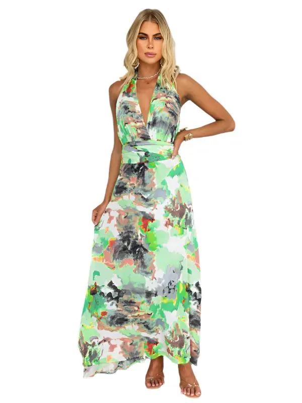 TEEK - Lace-Up V-Neck A-Line Dress