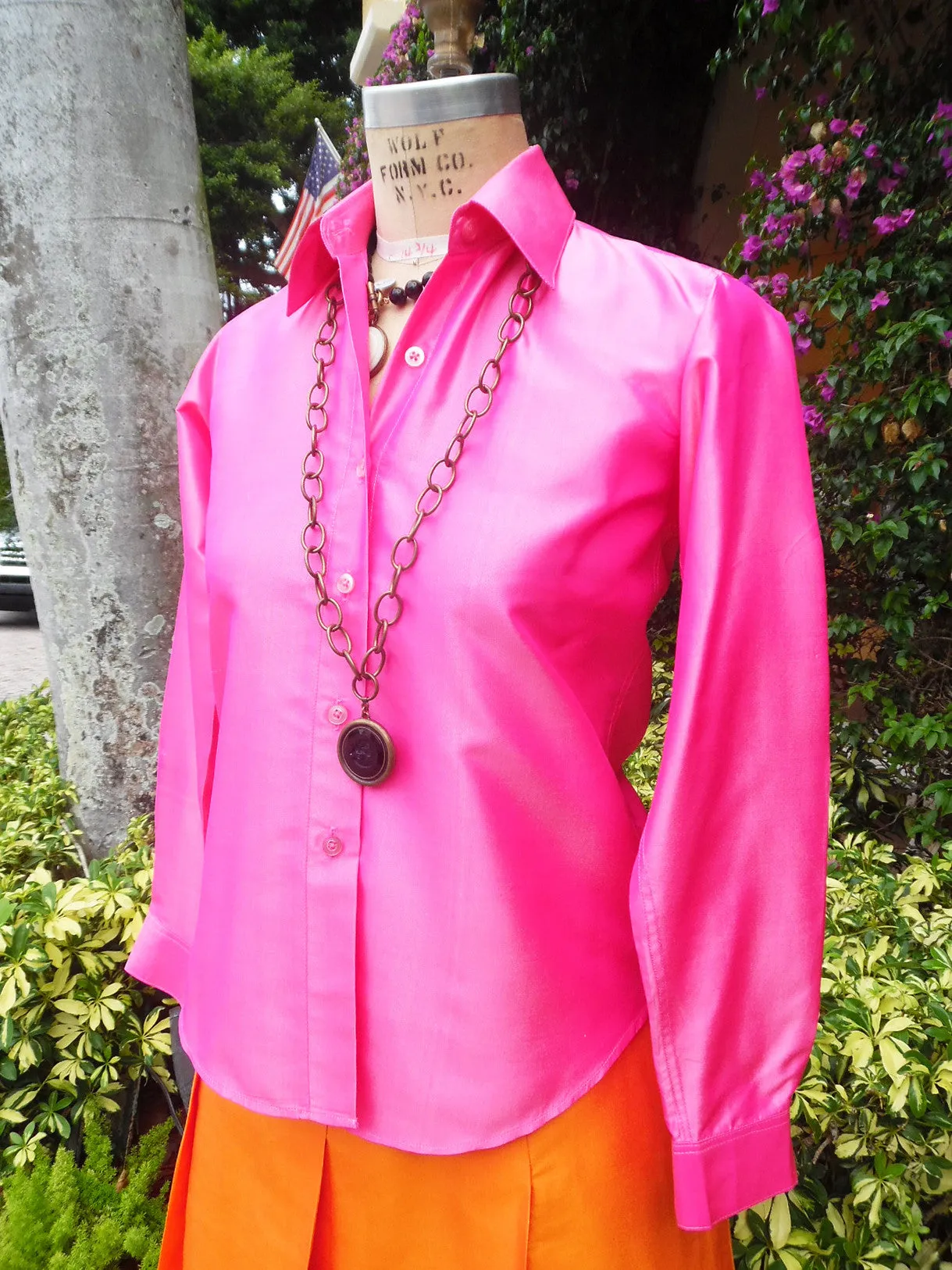 Thai Silk Button Down Shirt Precious Pink