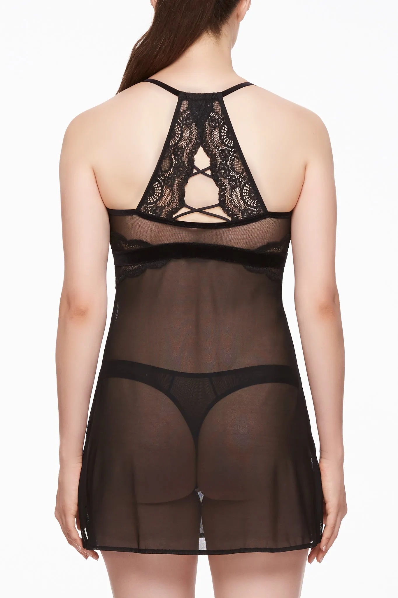 Velvet Crush Mesh & Lace Babydoll Set